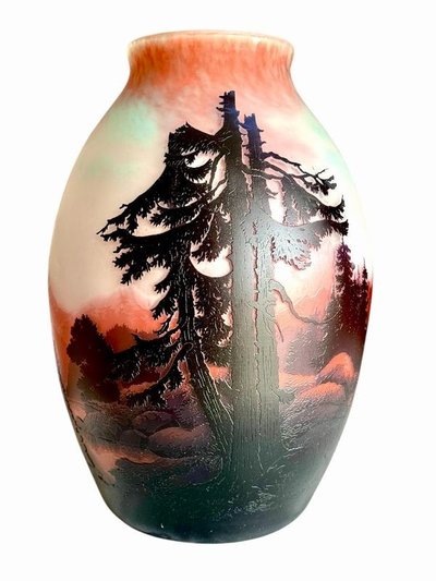 Muller Frères Grosse Jugendstilvase "Seenlandschaft Mit Berg"