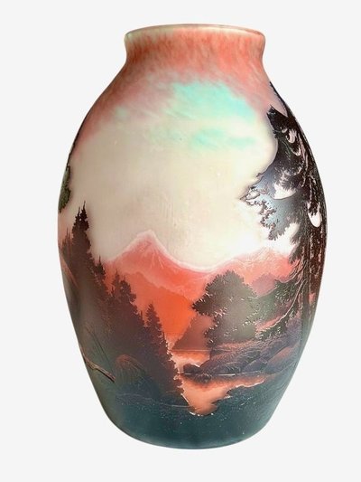 Muller Frères Grosse Jugendstilvase "Seenlandschaft Mit Berg"