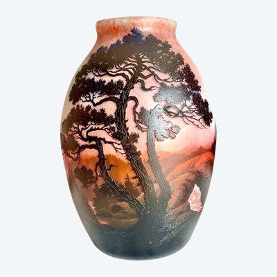 Muller Frères Grosse Jugendstilvase "Seenlandschaft Mit Berg"