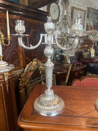 PAIR OF ARGENT BRONZE CANDELIERS LOUIS XVI STYLE - 19th century