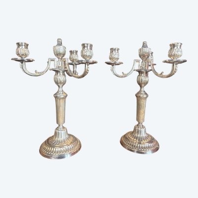 PAIR OF ARGENT BRONZE CANDELIERS LOUIS XVI STYLE - 19th century