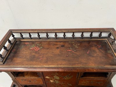 Bureau a gradins en bois décoré de pyrogravures XIX siècle