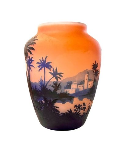 Muller Frères Lunéville Jugendstil Vase "Orientalische Landschaft"