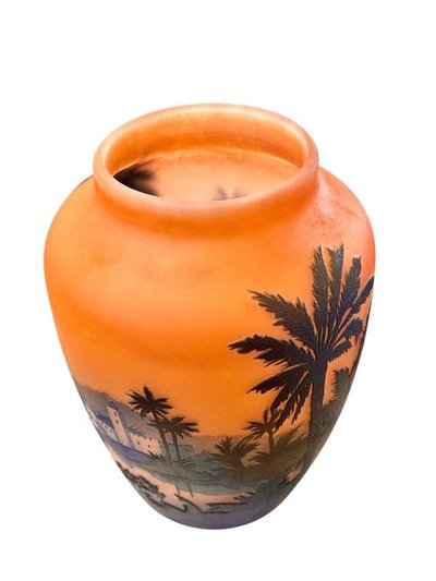 Muller Frères Lunéville Jugendstil Vase "Orientalische Landschaft"