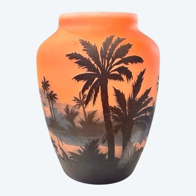 Muller Frères Lunéville Jugendstil Vase "Orientalische Landschaft"