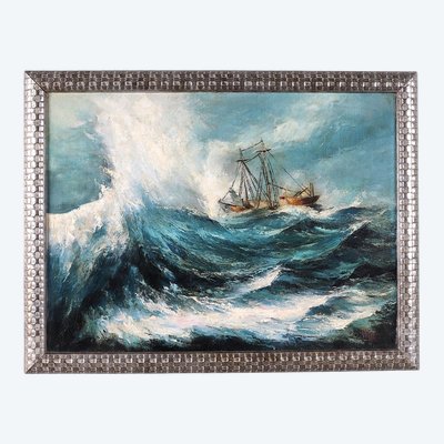 Marine dans la tempête, 81 cm, signé, vers 1940/60