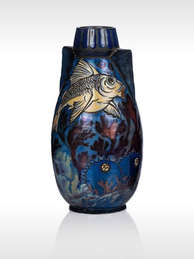 Jean Barol, Vase à la carpe et flore marine, Céramique