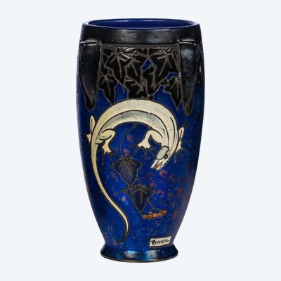 Jean Barol, Vase with lizard and ivy, Ceramic
