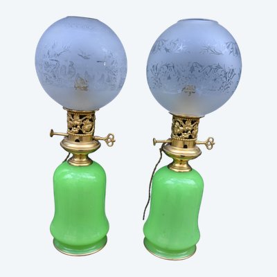 Paar Lampen aus Opalin-Glas XIX, Provenienz Madeleine Castaing