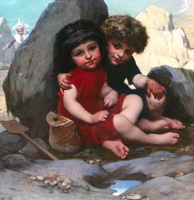 Pierre de Coninck 1828-1910 Bretagne, enfants jouant à cache-cache, grand tableau, Salon 1889
