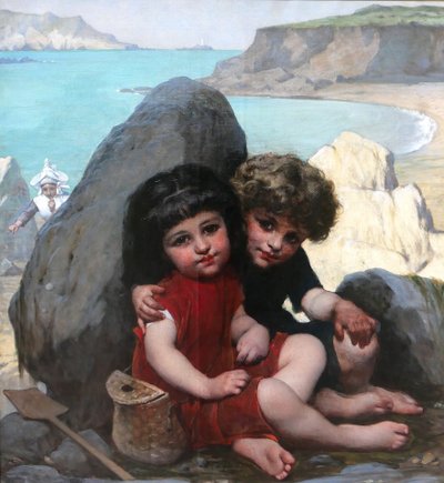 Pierre de Coninck 1828-1910 Bretagne, enfants jouant à cache-cache, grand tableau, Salon 1889