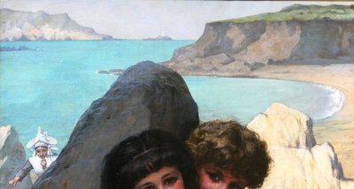 Pierre de Coninck 1828-1910 Bretagne, enfants jouant à cache-cache, grand tableau, Salon 1889