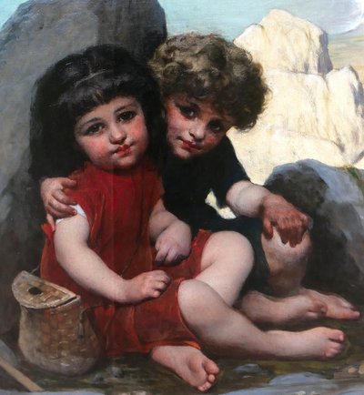 Pierre de Coninck 1828-1910 Bretagne, enfants jouant à cache-cache, grand tableau, Salon 1889