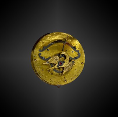 Silberne Taschenuhr mit Vogelhahn, signiert SACRE à PARIS. Frankreich Anfang 19. Jahrhundert