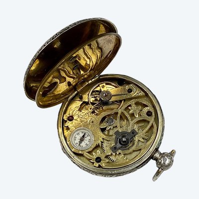 Montre chronomètre de poche argent, avec boussole France début XIXème siècle
