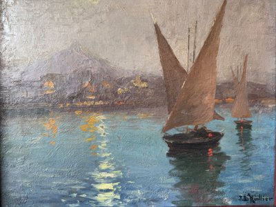 Early 20th century Italian coastal landscape, Antique marine signed