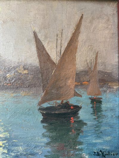 Early 20th century Italian coastal landscape, Antique marine signed