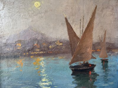 Early 20th century Italian coastal landscape, Antique marine signed
