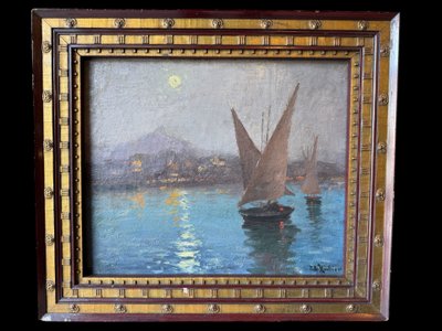 Early 20th century Italian coastal landscape, Antique marine signed