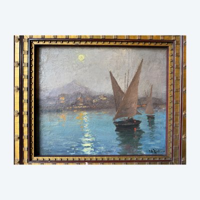 Early 20th century Italian coastal landscape, Antique marine signed