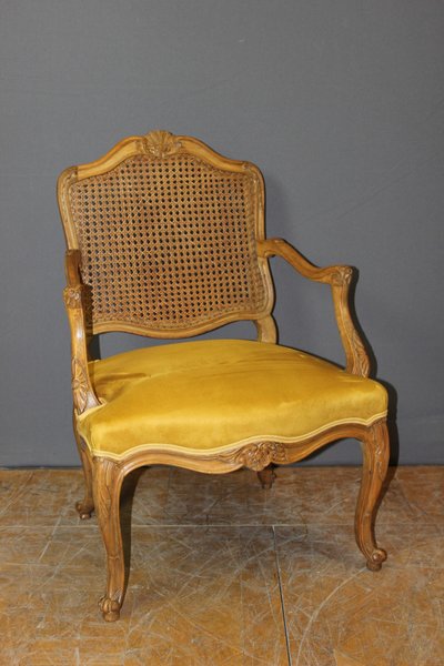 Poltrona Regency con schienale piatto e canne del XIX secolo