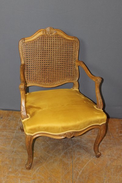 Poltrona Regency con schienale piatto e canne del XIX secolo