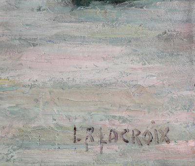 French oil painting on canvas " Vibrant harbor scene in Dieppe "