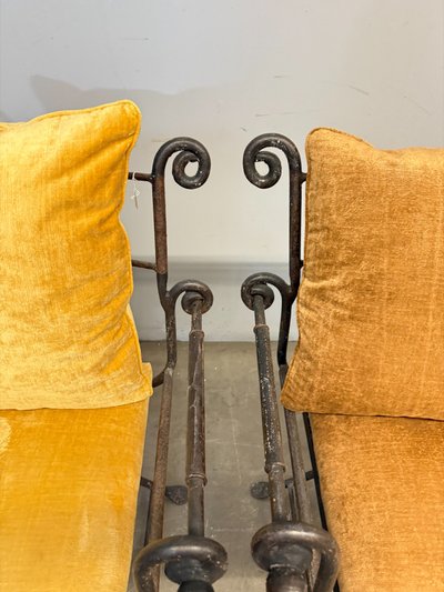 Coppia di poltrone in ferro battuto classiche XX sec 96x74x55cm