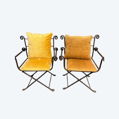 Coppia di poltrone in ferro battuto classiche XX sec 96x74x55cm