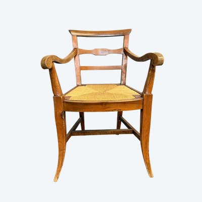 Fauteuil ancien en noyer de la fin du 18ème siècle, Toscane, Louis XVI garni 91x56x45