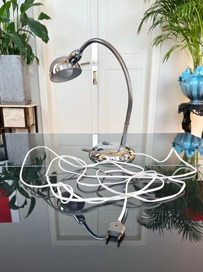Lampe De Bureau Métal Chromé Bras Orientable - Vintage