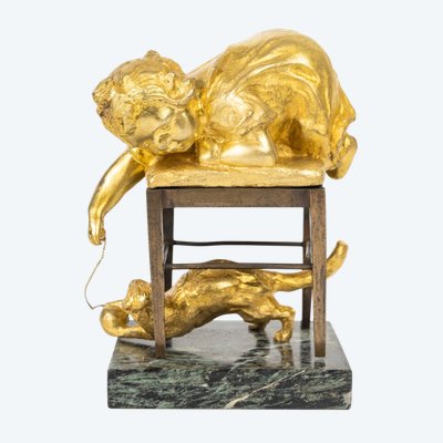 Scultura Art Déco in bronzo dorato, Louis OURY