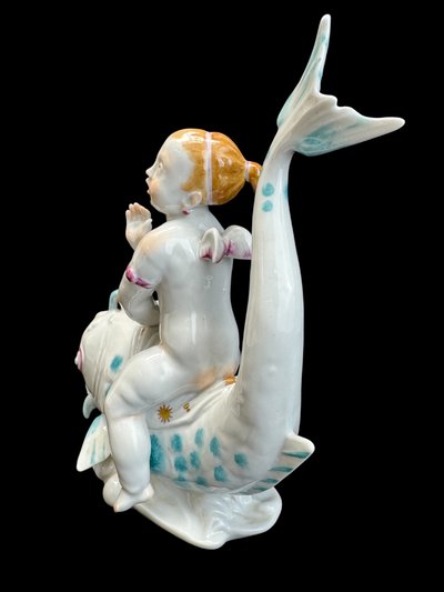 Volkstedt - Porcelain figure Eros on a dolphin I