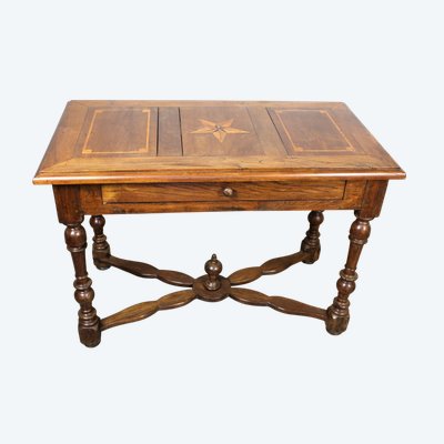 Table à écrire bureau de style Louis XIV époque 18ème en bois fruitier et marqueterie