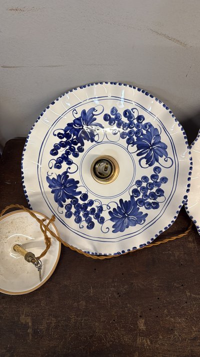Pair of hand-painted ceramic chandeliers 20th century, 30x7cm