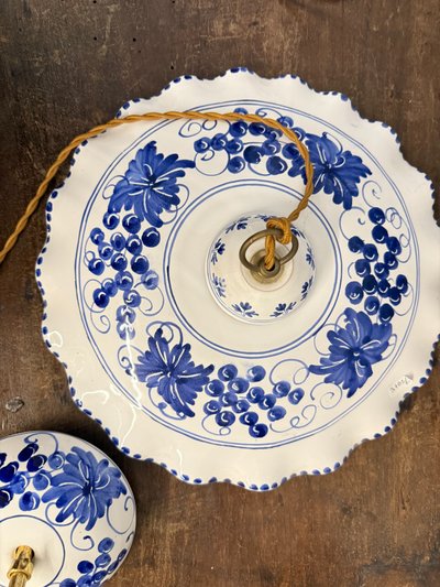 Pair of hand-painted ceramic chandeliers 20th century, 30x7cm