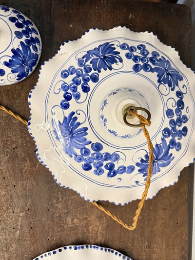 Pair of hand-painted ceramic chandeliers 20th century, 30x7cm