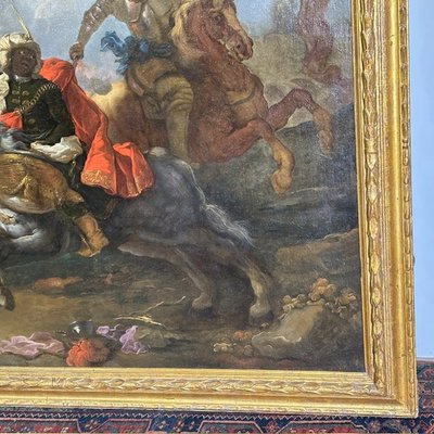 Huile sur toile de Jacques Courtois, « Bourguignonne », Combat d'un chevalier et d'un tambour. XVIIe