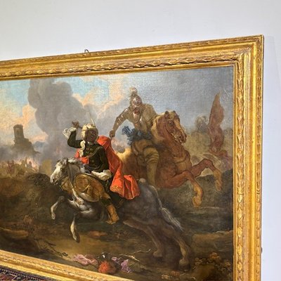 Huile sur toile de Jacques Courtois, « Bourguignonne », Combat d'un chevalier et d'un tambour. XVIIe