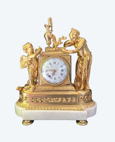 Uhr aus vergoldeter Bronze und Marmor, 18. Jahrhundert, „Schmerz“ oder „der Trauernde“, zugeschriebe