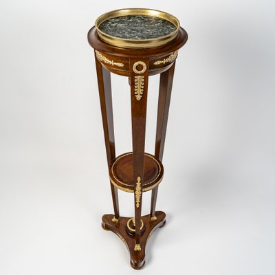 Mahogany and Mahogany Veneer Pedestal with vert de Mer Marble Top, Empire Style circa 1870