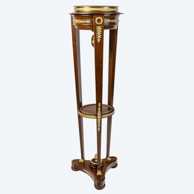 Mahogany and Mahogany Veneer Pedestal with vert de Mer Marble Top, Empire Style circa 1870