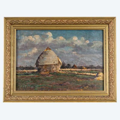 Gaston Bonfils (1855-1946) - The Haystack, Oil on Wood, circa 1880-1900