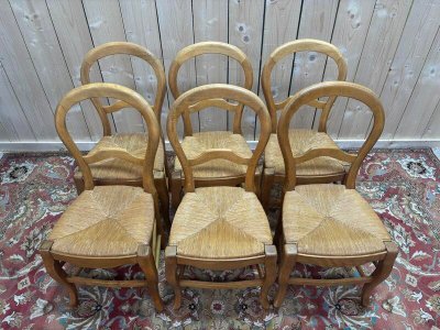 Série de 6 chaises paillées Louis Philippe 