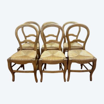 Série de 6 chaises paillées Louis Philippe 