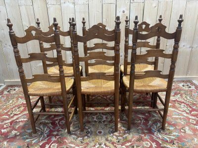Série de 6 chaises paillées haut dossier 