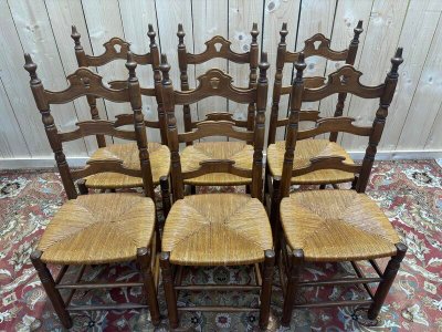 Série de 6 chaises paillées haut dossier 