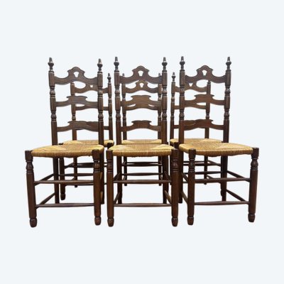 Série de 6 chaises paillées haut dossier 