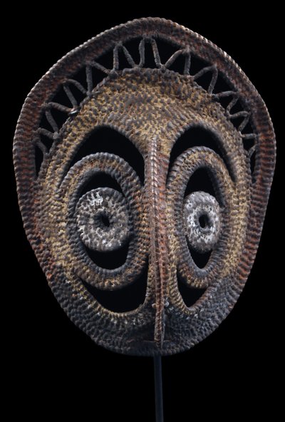 Yamswurzelmaske, Stammeskunst, Ozeanische Kunst, Korbflechterei, Papua-Neuguinea, Ozeanische Kunst, 26 cm