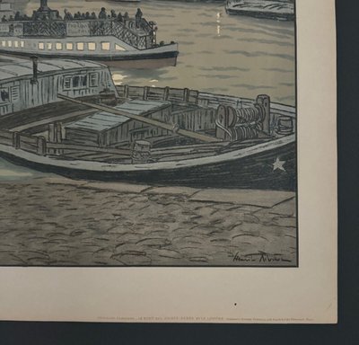 Litografia di Henri Rivière Paysages Parisiens - Le Pont des Saints-Pères e Le Louvre